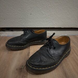 Dr. Martens Black Leather Loafers with Yellow Stitching